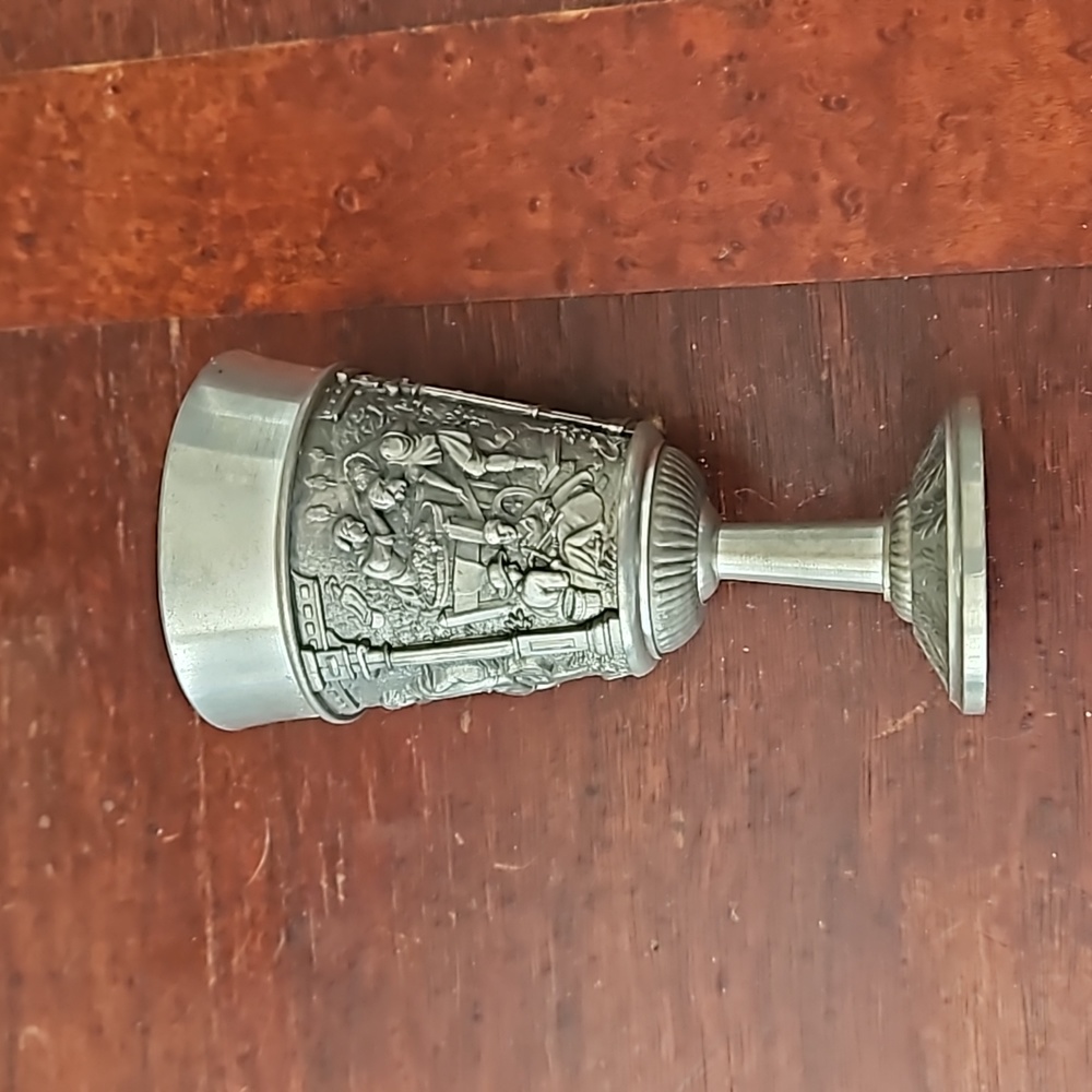 Vintage German Pewter Plate, Glasses and Candle Holder - Picture 8 of 15